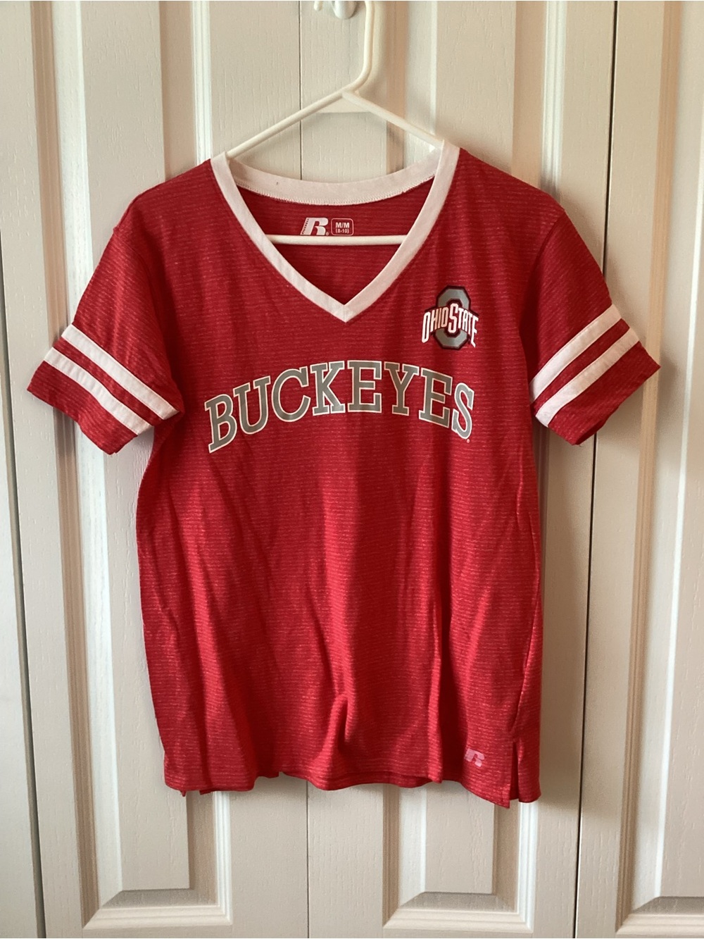 Russell Athletic Red Buckeyes V-Neck Tee with White Trim